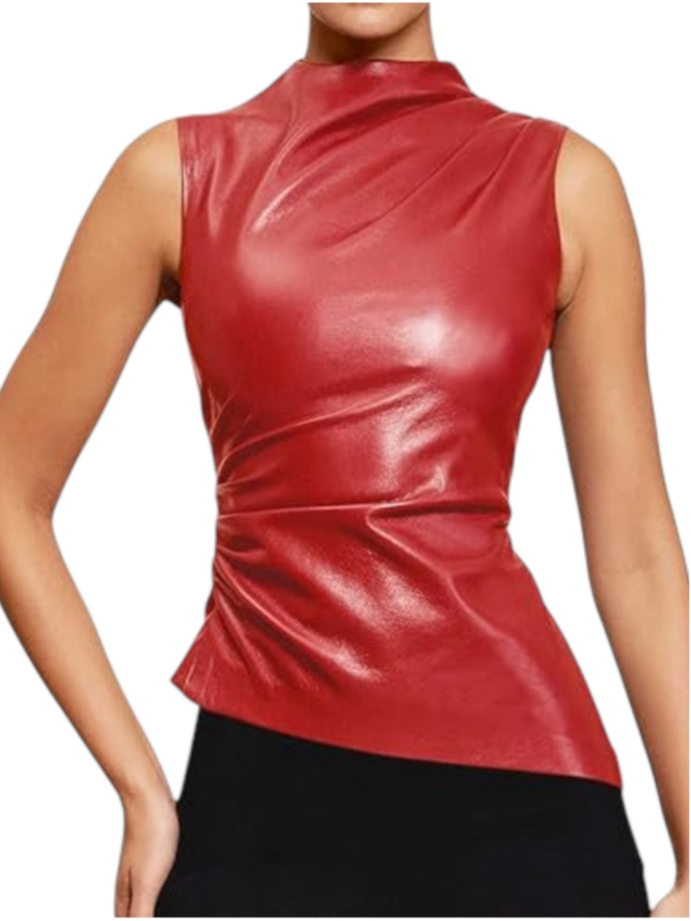 PRETTYLITTLETHING Red Faux Leather Sleeveless Mock Neck Top Size 2 - Picture 1 of 6